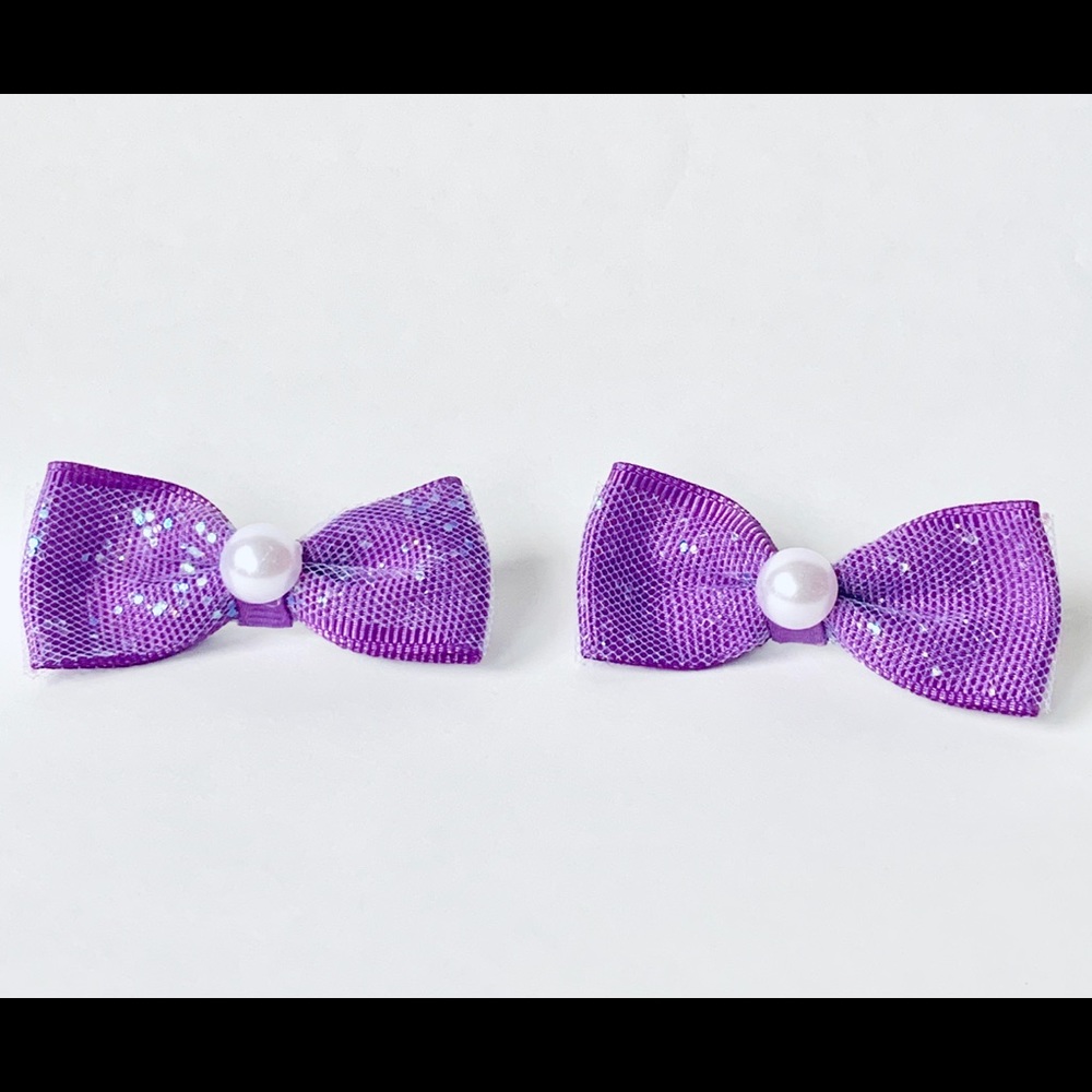 Lavender bow hair clip set with pearl detail